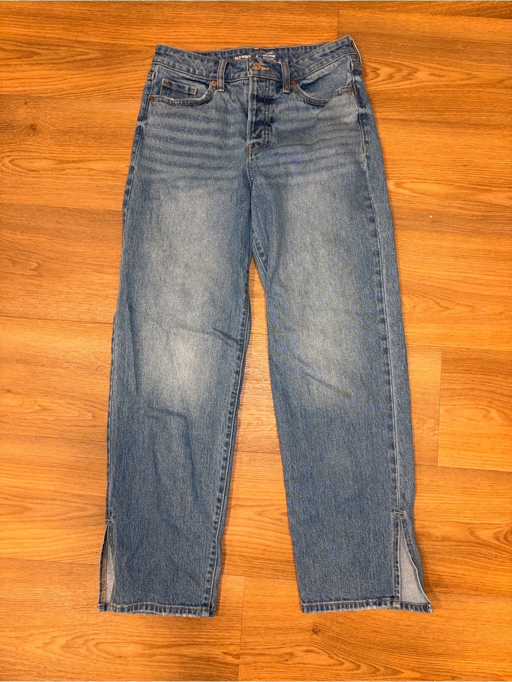 Old Navy Medium Blue High-Rise Straight Jeans with Side Slits